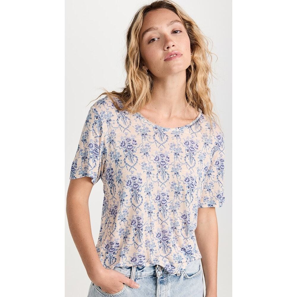 LoveShackFancy Calix Tee in Blue Frosted Shores Floral Print size Small